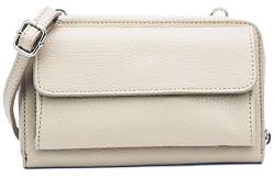 SH Leder Damen Handytasche Umhängetasche Geldbörse Multifunktion Beutel aus Echtleder Verstellbar Schultergurt Handy bis 6,7 Zoll 11,50x19cm Vera G368 (Beige) von SH Leder