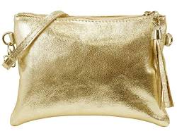 SH Leder Echtleder Umhängetasche Clutch kleine Tasche Abendtasche 22x15cm Anny G248 (24K Gold) von SH Leder