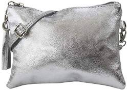 SH Leder Echtleder Umhängetasche Clutch kleine Tasche Abendtasche 22x15cm Anny G248 (Silber) von SH Leder