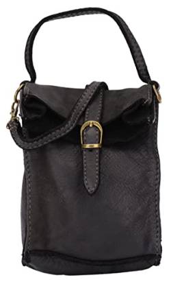 SH Leder Vintage Damen Handytasche Umhängetasche Multifunktion Handtasche Schultertasche aus Premium Rindsleder Echtleder Verstellbarer Schultergurt Handy bis 7 Zoll 14x18cm Nina G434 (Schwarz) von SH Leder