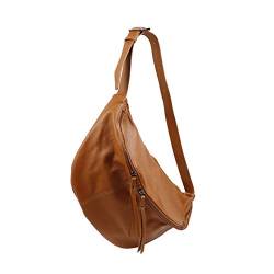 SH Leder echt Leder Damen Unisex Brusttasche für Festival Reise XXL Gross Hüfttasche Crossbody Bag Frauen Ledertasche 49x28cm Daniela G768 (Cognac) von SH Leder