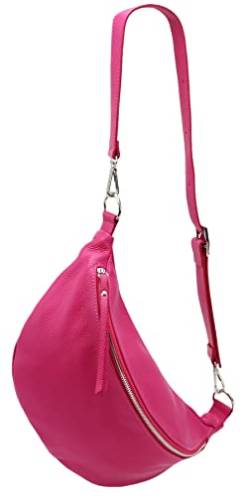 SH Leder echt Leder Damen Unisex Brusttasche für Festival Reise mittelgross Hüfttasche Crossbody Bag Verstellbarer welchsellbar Schultergurt Frauen Ledertasche 37x21cm Greta G747 (Pink) von SH Leder