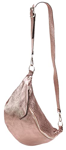 SH Leder echt Leder Damen Unisex Brusttasche für Festival Reise mittelgross Hüfttasche Crossbody Bag Verstellbarer welchsellbar Schultergurt Frauen Ledertasche 37x21cm Greta G747 (Rosegold) von SH Leder