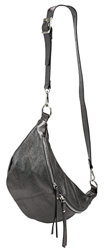 SH Leder echt Leder Damen stylisch Hüfttasche Bauchtasche Brusttasche für Festival Reise Große elegant Crossbody Bag Verstellbarer welchsellbar Schultergurt 37x21cm INA G676 (Anthrazit Metallic, L) von SH Leder