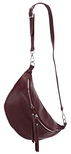 SH Leder echt Leder Damen stylisch Hüfttasche Bauchtasche Brusttasche für Festival Reise Große elegant Crossbody Bag Verstellbarer welchsellbar Schultergurt 37x21cm INA G676 (Bordeaux, L) von SH Leder