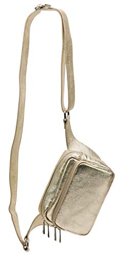 SH Leder echt Leder Hüfttasche Damen Herren Unisex Gürteltasche für Festival Reise Bauchtasche mittelgroße Crossbody Bag Frauen Ledertasche 18x13cm Jisoo G412 (Gold) von SH Leder