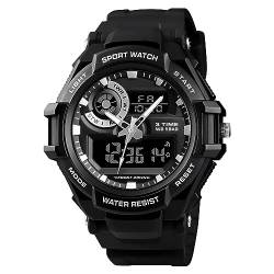 SH-RuiDu Digitale Armbanduhr Sport für Herren, Sport-Armbanduhr 3 Zeit mit Stoppuhr Countdown Hintergrundbeleuchtung Wasserdichte Uhr für tägliche Outdoor-Aktivitäten, Schwarz von SH-RuiDu