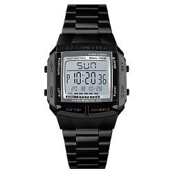 SH-RuiDu Herren-Digitaluhr, 30 m wasserdicht, Business-Uhr mit 2 Zeitalarm, Stoppuhr, Countdown-Timer-Funktion, modische Luxus-Retro-Armbanduhr, 12/24 Stunden, Schwarz , Armband von SH-RuiDu