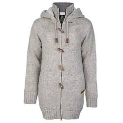 Lange Strickjacke Grobstrick Damen Strickmantel mit Kapuze und Knebelverschluss SHAKALOHA Woodcord DLX Ziphood beige - gestrickt 100% Wolle in Nepal hergestellte Fleece gefütterte Wolljacke - XXL von SHAKALOHA LIFE IS FOR LIVING