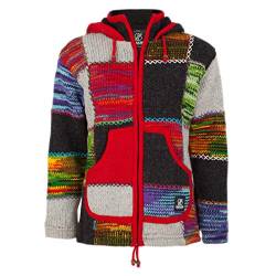 SHAKALOHA Patchwork Strickjacke Wolljacke mit Kapuze - W Patch NH Multi für Damen - im fairen Wettbewerb in Nepal hergestellte Wolljacke mit fleecegefütterter Kapuze - XL von SHAKALOHA LIFE IS FOR LIVING