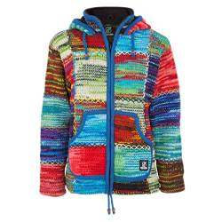 SHAKALOHA - Patchwork Strickjacke Wolljacke mit Kapuze - W Patch NH Vintage für Damen - im fairen Wettbewerb in Nepal hergestellte Wolljacke mit fleecegefütterter Kapuze - XL von SHAKALOHA LIFE IS FOR LIVING