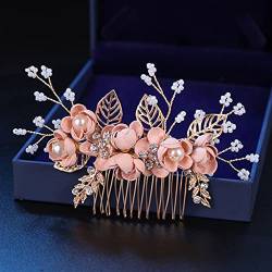 Diademe für Damen Mode Rosa blaue Blume Haarnadeln Perlen Strass Haarkämme Prom Braut Hochzeit Haarschmuck Gold Blätter Haare Hochzeitszubehör ( Metal color : Pink big combs ) von SHANGMAOYO