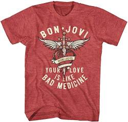 Bon Jovi 1983 American Rock Band Bad Medicine Red Heather Adult T-T-Shirts Hemden Tee(Large) von SHANGPIN
