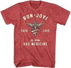 Bon Jovi Rock Band Heart and Dagger Love Like Bad Medicine Adult T-T-Shirts Hemden Tee(Large) von SHANGPIN