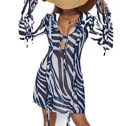 Frauen Sommer Kurze Krawatte Up Kleid Langarm V-Ausschnitt Zebra-Print Aushöhlen Kleid Club Street Style heißer SM LA, S von SHANHE