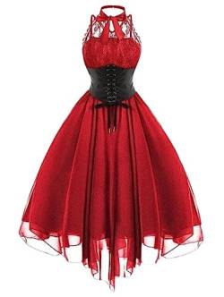 SHANHE 2022 Viktorianisches Kleid, Renaissance-Kostüm, Damen, Gothic-Hexenkleid, mittelalterliches Hochzeitskleid, Maxi, Übergröße, 5XL-Rot, 5XL von SHANHE