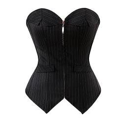 SHANHE Black Striped Overbust Corset Office Lady Corselet Sexy Women Zipper Front Corset Bustier Strapless Lingerie Top Costume Fashion-Black,S von SHANHE