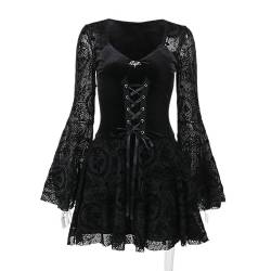 SHANHE Gothic Punk Mode Temperament Elegantes Dünnes Kleid Harajuku Vintage Dark Punk Beflockung Große Ärmel Kleid Weiblich -Schwarz,M von SHANHE