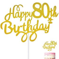 SHANHUHAI 3 Stücke 80. Geburtstagstorte Topper Happy 80th Birthday Kuchen Cupcake Topper Picks Glitzer Kuchen Dekoration für 80. Geburtstag Party Zubehör Kuchen Dekorationen (Gold) von SHANHUHAI