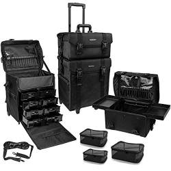 SHANY Cosmetics Make-up-Koffer mit 2 Fächern, weich, schwarz, mit 3-teiligen Organizer-Netztaschen, Jet Black, 28x16x11 Inch (Pack of 1) von SHANY