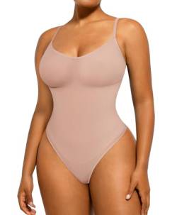 SHAPELLX Body für Damen, Bauchkontrolle, Shapewear, nahtlos, formend, Tanga, Körperformer, Alltagskleidung, glatte Bodys, A2-beige, Medium / Large von SHAPELLX