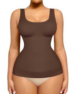 SHAPELLX Damen Bauchkontrolle Shapewear Tank Tops Nahtloses Kompressionsoberteil Schlankheits Body Shaper 2-Wege Slim Camisole, 03-braun, Medium / Large von SHAPELLX