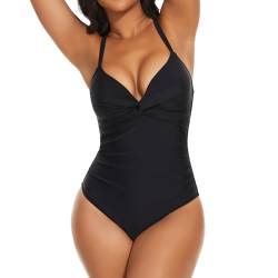 SHAPERIN Badeanzug Bauchweg Shapewear Damen V Ausschnit Einteilige Bademode Monikini Badebekleidung Swimsuits Tummy Control Women Schwarz S von SHAPERIN