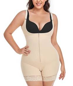 SHAPERIN Damen Body Shaper Bauchweg Body Figurformender Fajas Colombianas Miederbody Shapewear Bein Stark Formend Postpartum Beige #2 M von SHAPERIN