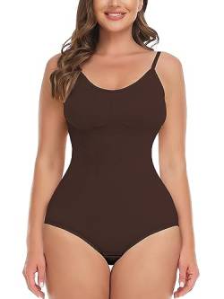 SHAPERIN Damen Bodysuit Figurenformend Body Shaper Bauchweg Shapewear Verstellbarer Schultergurt Tummy Control Miederbody Braun M von SHAPERIN