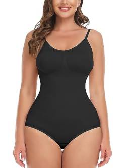 SHAPERIN Damen Bodysuit Figurenformend Body Shaper Bauchweg Shapewear Verstellbarer Schultergurt Tummy Control Miederbody Schwarz M von SHAPERIN