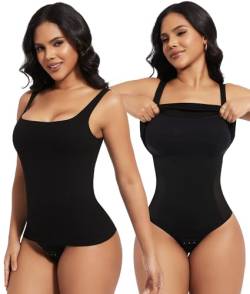 SHAPERIN Damen Figurformend BH-Hemd Eckiger Ausschnitt Ärmellos Shapewear Bauchweg Bodysuit Sleeveless Oberteile Sommer Built-in Bra Tank Top Schwarz L von SHAPERIN