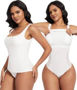 SHAPERIN Damen Figurformend BH-Hemd Eckiger Ausschnitt Ärmellos Shapewear Bauchweg Bodysuit Sleeveless Oberteile Sommer Built-in Bra Tank Top Weiß M von SHAPERIN