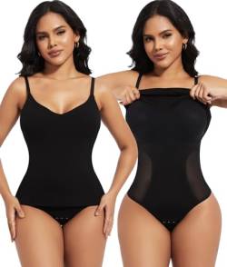 SHAPERIN Damen Figurformend BH-Hemd V Ausschnitt Ärmellos Sommer Ribbed Tank Top Shapewear Bauchweg Bodysuit Camisole Schwarz M von SHAPERIN