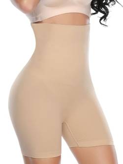 SHAPERIN Damen Miederhose Bauchweg Hohe Taille Miederslip mit Bein Shapewear Unterhose Leggings Kurze Hose, Beige, L von SHAPERIN