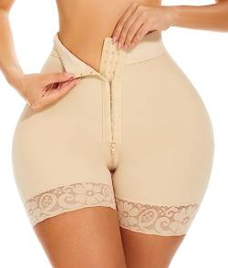 SHAPERIN Fajas Shorts Colombianas Damen Bauchkontrolle Butt Lifter Shapewear Höschen Hohe Taille Miederhose Bauchweg Stark Formend mit Haken Beige L von SHAPERIN