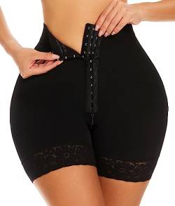 SHAPERIN Fajas Shorts Colombianas Damen Bauchkontrolle Butt Lifter Shapewear Höschen Hohe Taille Miederhose Bauchweg Stark Formend mit Haken Schwarz M von SHAPERIN