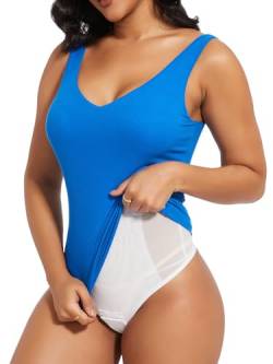SHAPERIN Formende Bodysuit Damen Bauchweg Body Tanga Tank Top mit Integrierte Shapewear Tummy Control Miederbody, Blau, S von SHAPERIN