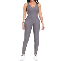 SHAPERIN Jumpsuit U-Ausschnitt Damen Ärmellos Trainingsanzüge Hohe Taille Sportkleidung Set Bodycon Einteiler Bodysuit Yoga Overall Romper One Piece Hosenanzug Grau M von SHAPERIN