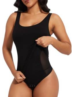 SHAPERIN Miederbody Damen Bauchweg Rundhals Tank Top mit Integrierter Former Body Shaper Figurenformend Bodysuit, Schwarz, L von SHAPERIN