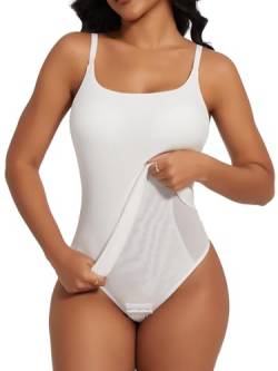 SHAPERIN Shapewear Damen Bauchweg Bodysuit Formbody String Sommer Tank top mit BH Integrierter Shapewear Thong Shaping Bodysuit, Weiß, XXL von SHAPERIN