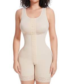 SHAPERIN Shapewear Damen Bauchweg Stark Formend Full Body Shaper Fajas Colombianas Taillenformer Mieder Bodysuit mit 3 Haken Push Up Po Shaping Bodysuit Beige XL von SHAPERIN