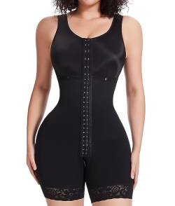 SHAPERIN Shapewear Damen Bauchweg Stark Formend Full Body Shaper Fajas Colombianas Taillenformer Mieder Bodysuit mit 3 Haken Push Up Po Shaping Bodysuit Schwarz L von SHAPERIN