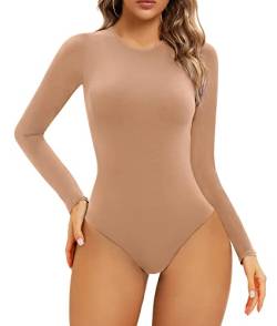 SHAPERX Body Damen Bodysuit Hoher Elastizität Langarm Top Rundhals T-Shirt Tanga, UK-SZ5242-Sienna-2XL von SHAPERX