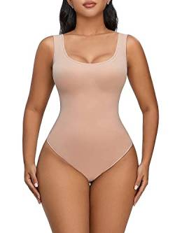 SHAPERX Body Damen Shapewear Bauchweg Bodysuit Figurenformend Ganzkörper Formender Shaping Bodys Shaper Tanga Tank Top, UK-SZ5238-Sand-4XL/5XL von SHAPERX