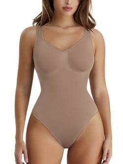 SHAPERX Body Damen Shapewear Bauchweg Bodysuit Figurenformend Ganzkörper Formender Shaping Bodys Shaper Tanga Tank Top, UK-SZ5240-Sienna-S/M von SHAPERX