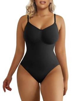 SHAPERX Body für Damen, Bauchkontrolle, Shapewear, nahtlos, formend, Tanga, Body Shaper, Tanktop, Schwarzer String, S-M von SHAPERX