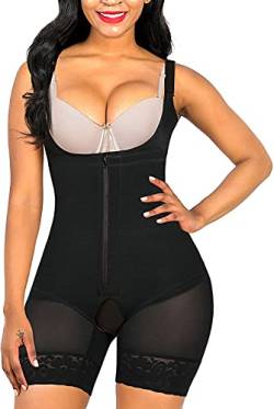 SHAPERX Bodysuit Body Shaper Fajas Colombianas Abnehmen Kontrolle Figurformender Formende Bodys Taillenformer Shapewear für Damen mit Haken, UK-DT7199-Black-XS von SHAPERX