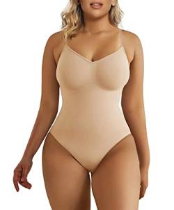 SHAPERX Bodysuit Figurenformend Damen Body Shaper Bauchweg Sculpting Shapewear Tanga Ganzkörper Formende Bodys Verstellbarer Schultergurt, UK-SZ5215-Beige-4XL/5XL von SHAPERX