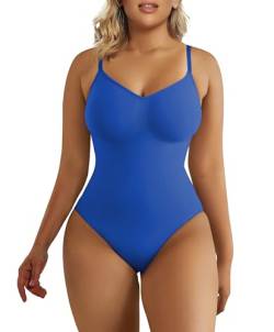 SHAPERX Bodysuit Figurenformend Damen Body Shaper Bauchweg Sculpting Shapewear Tanga Ganzkörper Formende Bodys Verstellbarer Schultergurt, UK-SZ5215-Palace Blue-XXS/XS von SHAPERX