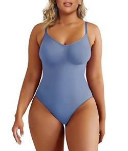 SHAPERX Bodysuit Figurenformend Damen Body Shaper Bauchweg Sculpting Shapewear Tanga Ganzkörper Formende Bodys Verstellbarer Schultergurt, UK-SZ5215-Smoke Blue-2XL/3XL von SHAPERX